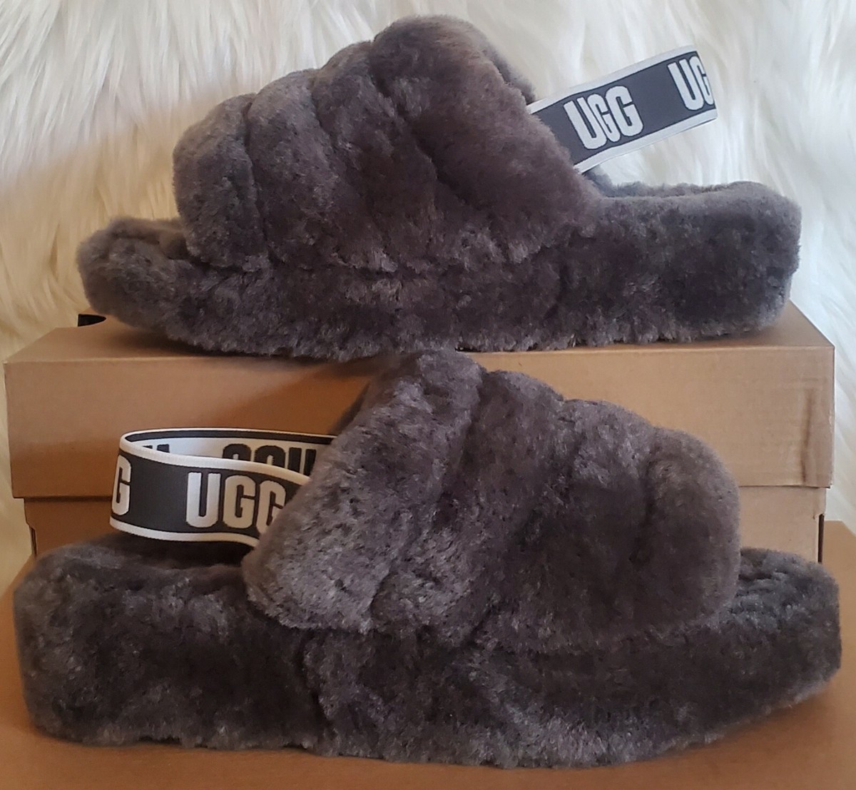 UGG Fluff Yeah Slides Slippers Grey US Women's Size 10 UK