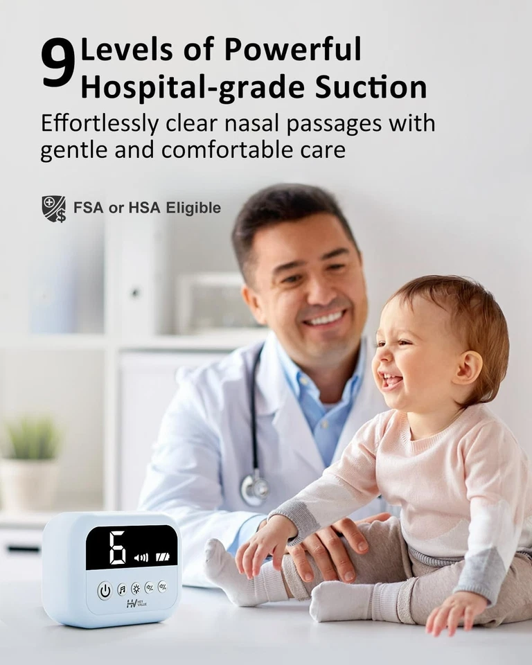Aspirador nasal para bebé HEYVALUE, lechón de nariz de grado hospitalario con 9 niveles S Foto 2 de 4