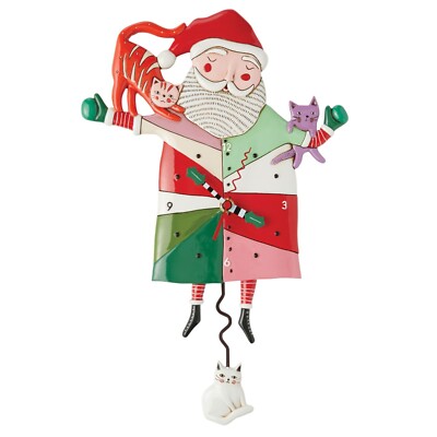 Michelle Allen Designs Christmas Crazy Cat Santa Pendulum Kitchen Wall Clock
