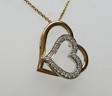 18k Gold 925 Sterling Silver CZ Double Heart Necklace Pendant NOS US SELLER 