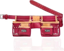 Leather Tool Belt Pouch Heavy Duty 11 Pockets Carpenter Electrician Framer Bag