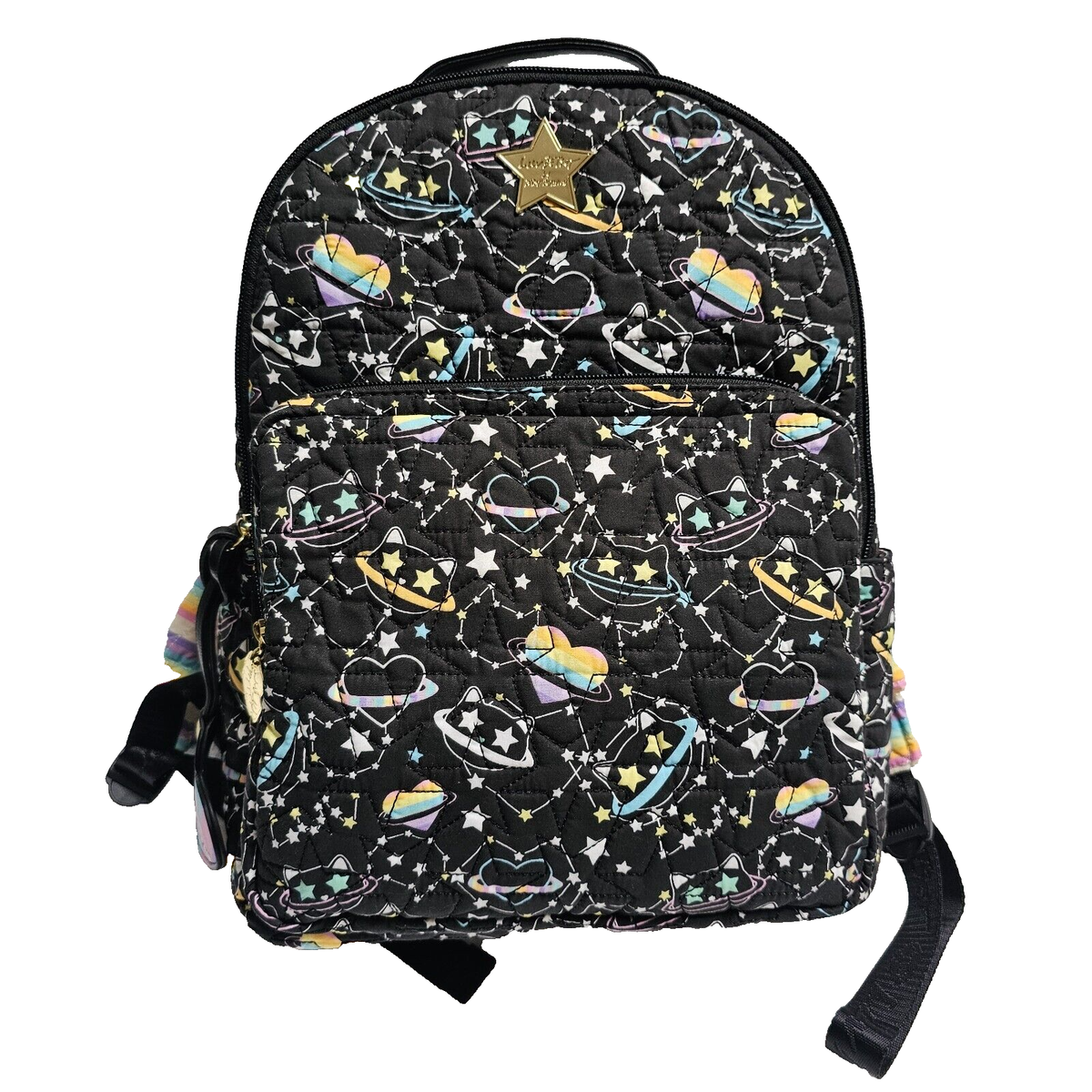 Luv Betsey Johnson Large Quilted Backpack Black Galaxy Cat