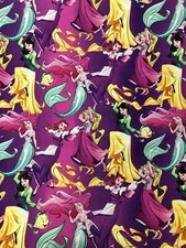 1 Yard Disney Princess Ariel Belle Mulan Rapunzel Cotton Fabric BTY