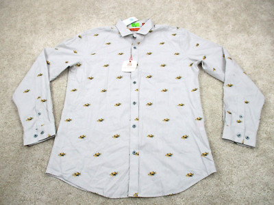 Tori Richard Shirt Men Medium Fish All Over Print Cotton Long Sleeve Button Up