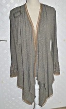 ZONE BLEUE Women's Boho Stretch Beige taupe Cardigan Sweater Tunic Duster S NWT