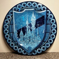 Disney's Cinderella Castle Plate 11" Round Melamine Heavy Duty Hard Plastic Blue