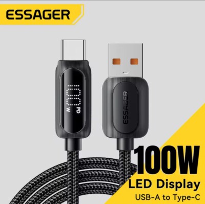 Essager 100W USB-A auf USB-C Schnellladekabel mit LED Digitalanzeige