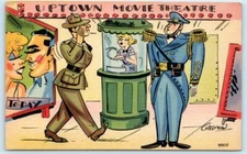 Military Comic SOLDIER SALUTES THEATRE USHER Artist Chelmow WWII 1940s  Postcard