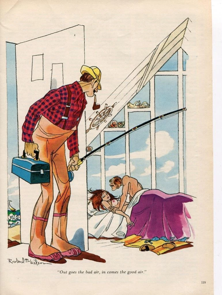 VINTAGE PLAYBOY ADULT CARTOON ROWLAND B WILSON FISHERMAN COMES HOME SEX  YOGA | eBay