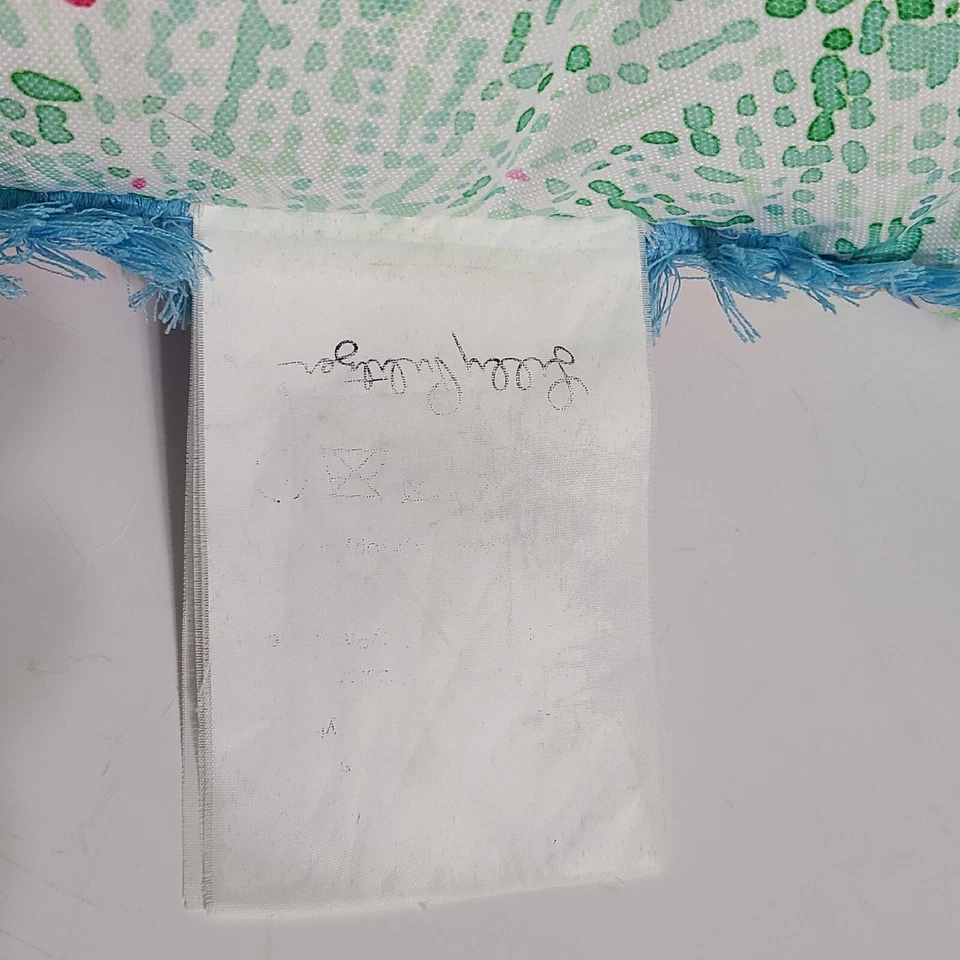 Lilly Pulitzer 18x18 Pillow Indoor Outdoor Ocean Coral Blue Fringe Pink Blue - Image 4 of 4