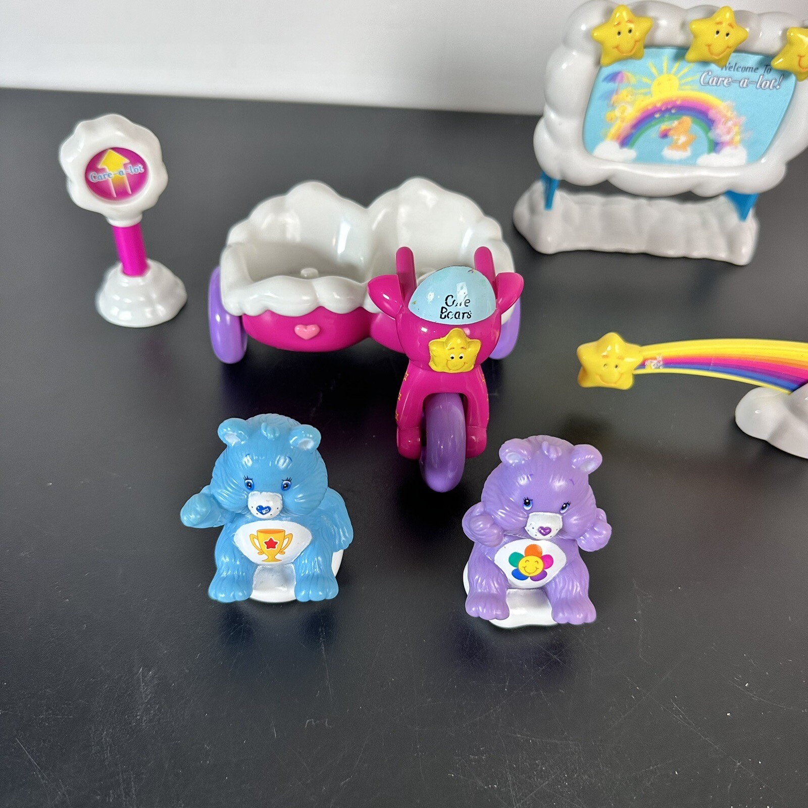 Care Bear Motorcycle Side Car Bike Care-a-lot Lot & Figures Champ, Harmony Rare