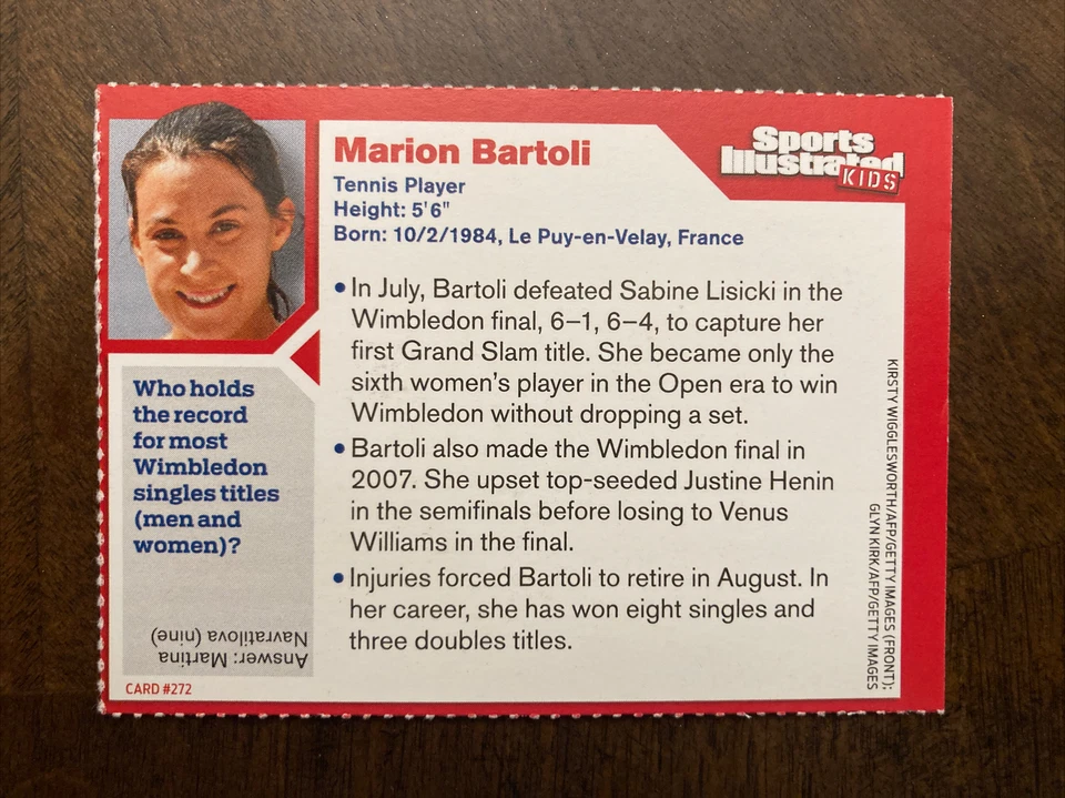 Tarjeta de novato tenis Marion Bartoli Si para niños Francia Wimbledon Foto 2 de 2
