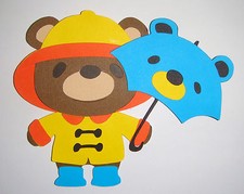 Spring Teddy Bear w/Umbrella Paper Die Cut Paper Doll Scrapbook Embellishment