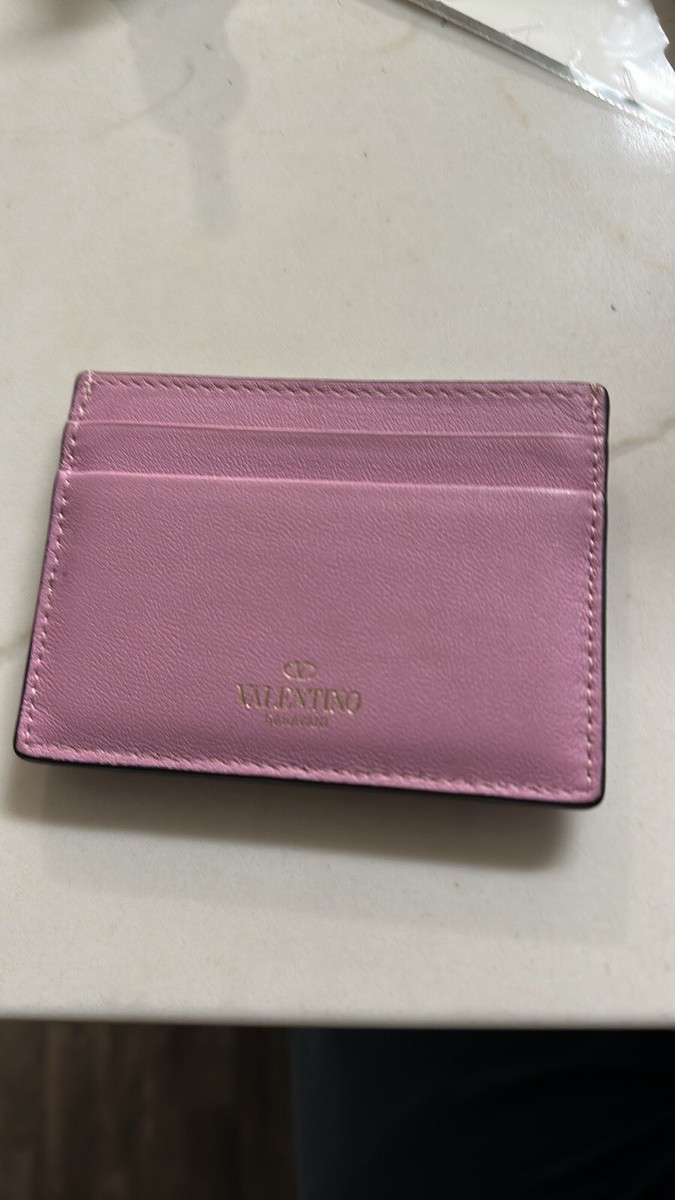 財布・小物その他 VALENTINO GARAVANI Powder Pink Leather Rockstud Card Holder Valentino Garavani - Hot Pink Leather Rockstud Card Holder