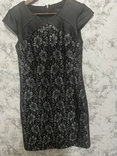 Aqua Dresses Black and Silver Metallic with Flowers, Women Sz 6