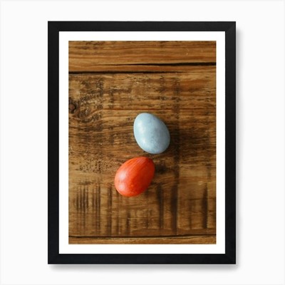 Ostereier auf Holztisch 3 Kunst P gerahmt Wandbild Poster Leinwanddruck Bild