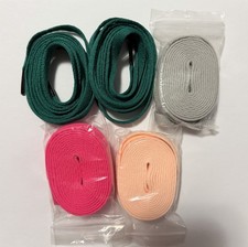 Lot of 4 Pairs Flat Polyester Shoelaces Green,Pink,Grey, and Peach