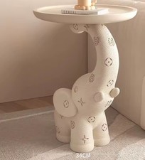 Tavolino Elefante in Pelle Color Crema | Tavolo Moderno Elegante con Ripiano