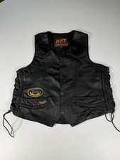 Vintage Hot Leathers XXL Leather Biker Vest Harley Wings Navy Retired