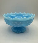 Vintage Fenton Blue  Glass Hobnail 5-Candle Holder RARE COLOR