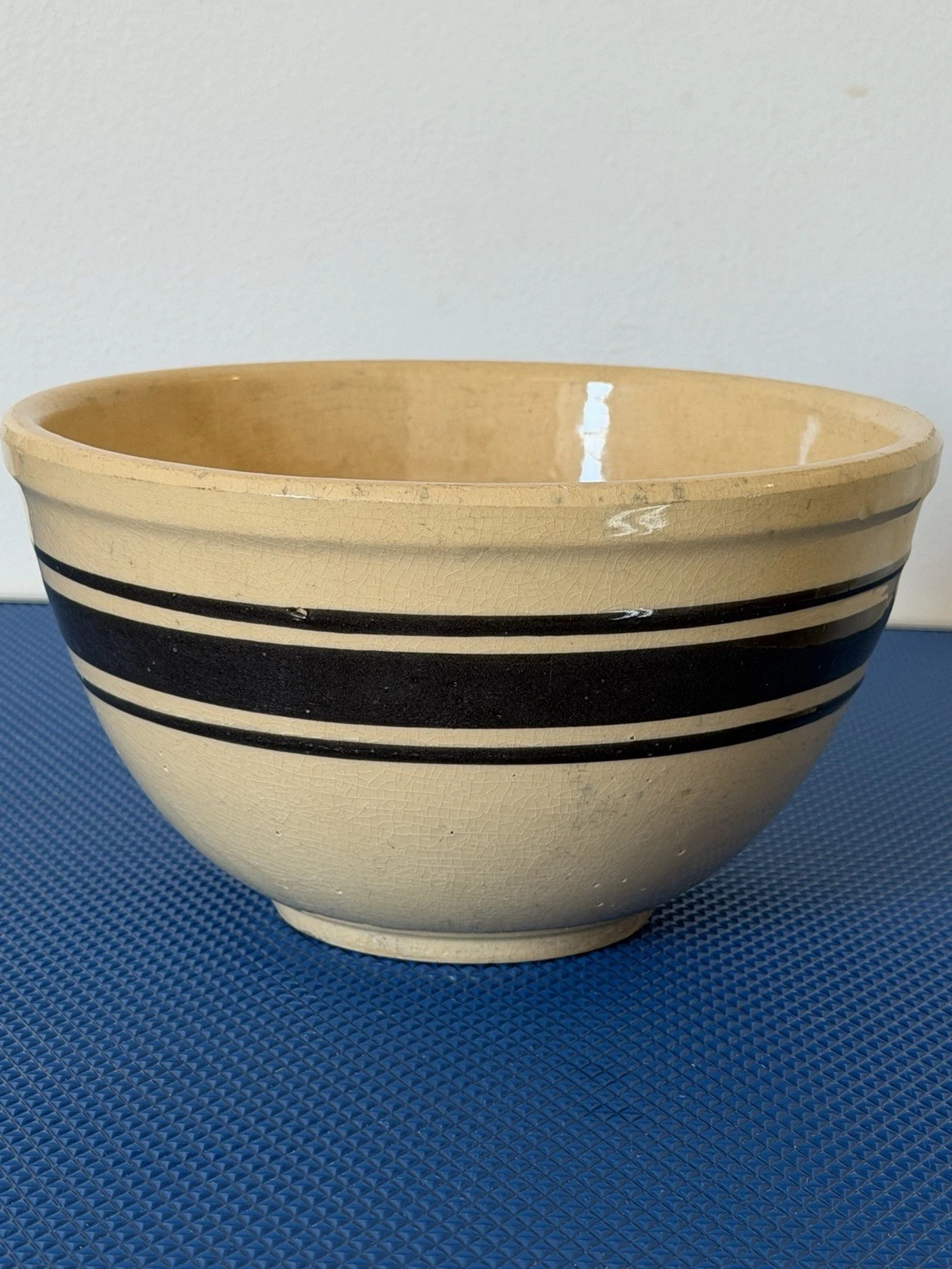 Vintage Watt Oven Ware #8 Stoneware Mixing Bowl Beige With Black Stripes