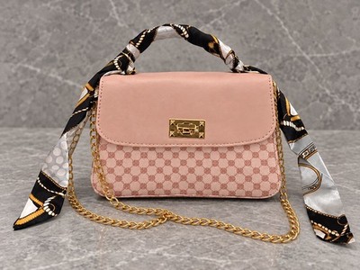 Women s Pink Small Crossbody Purse Top Handle Scarf Chain Faux Leather Handbag