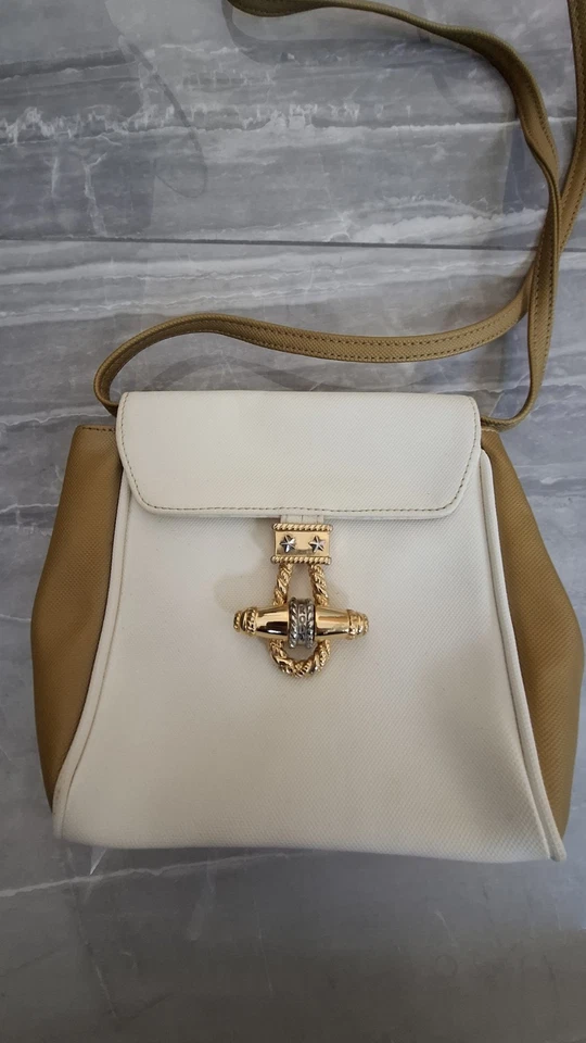 Vintage RODO for Kurt Geiger Italian Leather & Canvas Crossbody Bag – Gold Clasp - Image 2 of 4