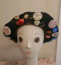 Vintage Folk Art Pin Button Hat 1950s-80s Political Humor Elvis Donora Jubilee 