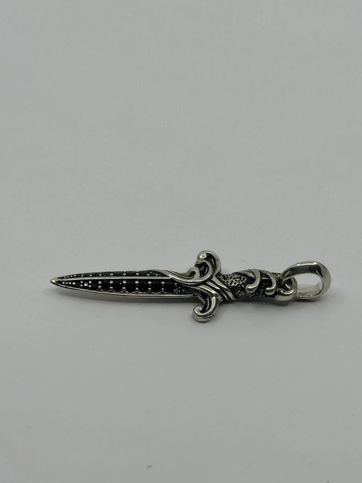 Authentic david yurman dagger amulet sterling silver black diamond men's pendant - Image 4 of 4