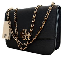 Tory Burch Black Leather Chain Crossbody Bag Gold Logo NWT $625 MSRP
