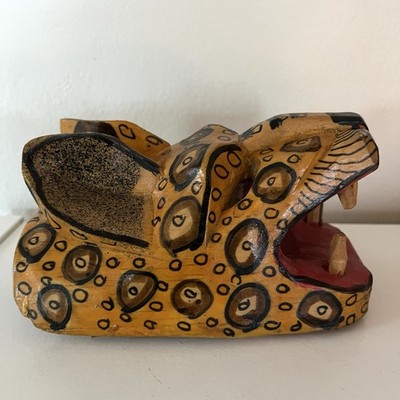 VTG Handmade Carved Wood Guatemalan Jaguar Mask Folk Art Wall Hanging  6 