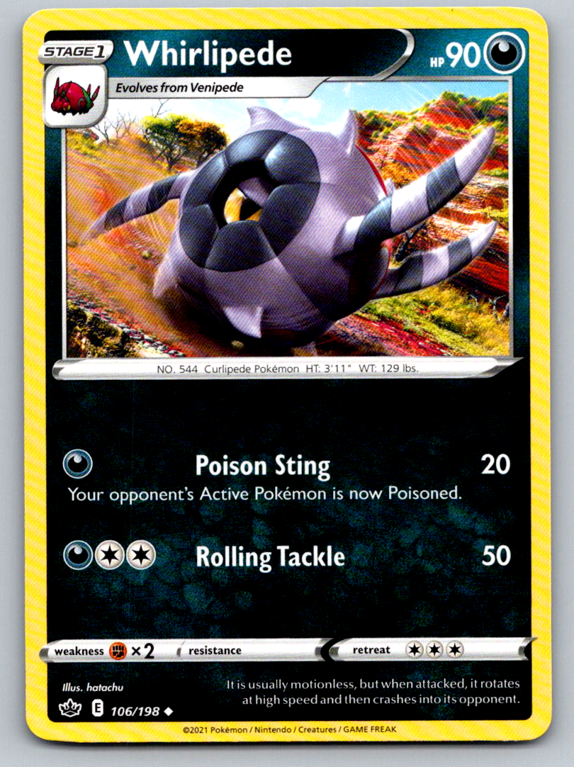 Whirlipede 106/198 Uncommon SWSH06: Chilling Reign Pokemon Near Mint