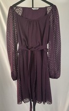 Speechless Women’s Burgundy Chiffon Sheer Scoop Neck Balloon Tie Waist Dress L
