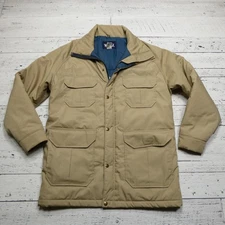 Woolrich Field Jacket Mens Medium Tan Insulated Quilted Lined 4 Pocket Made USA