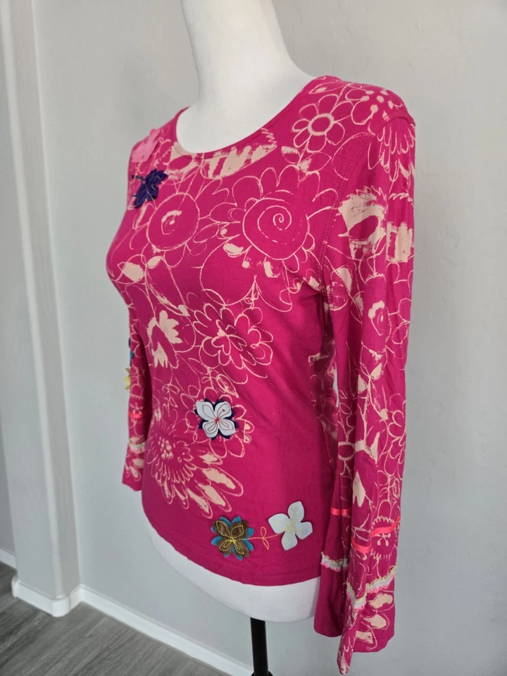 Маслянистый богемное аппликация вышитый цветок цветочный розовый причудливый блузка верхний размер S - Изображение 3 из 4