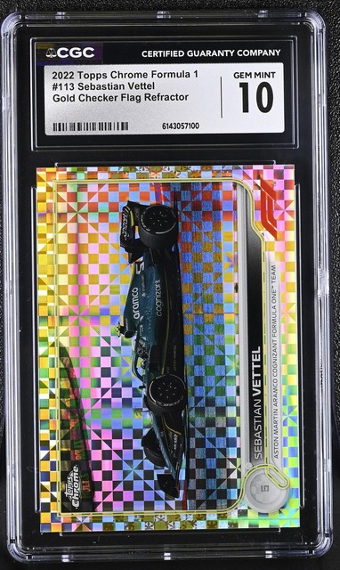 2022 Topps Chrome #113 Sebastian Vettel Gold Checker Flag Refractor /50 CGC 10