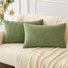 Pack of 2 Couch Throw Pillow Covers 12x20 Inch Spring Soft Sage Green Chenille P