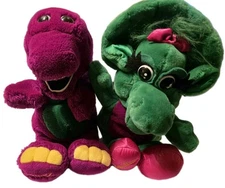 Bundle Barney + Baby Bop Dinosaur Hand Puppets Plush 1992 Original Vintage 