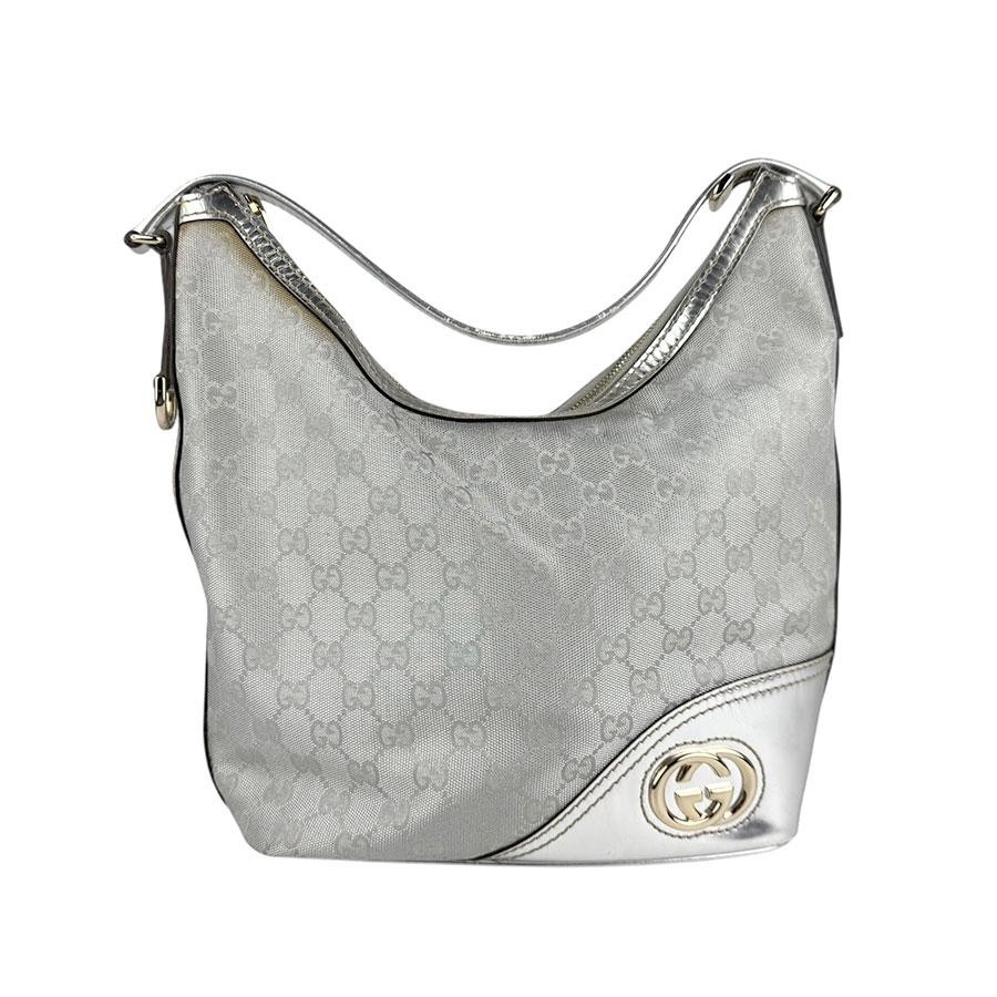 Gucci GG Canvas Leather Shoulder Bag in Silver-image