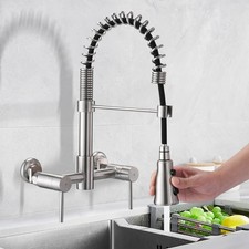 Wall Mount Kitchen Faucet, 8 Inch Center Commercial Sink Faucet with Pull Dow...