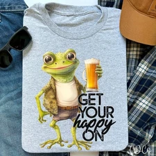 GET YOUR HAPPY ON CUTE FROG BELLA + CANVAS TSHIRT - MSG W/SIZE & COLOR