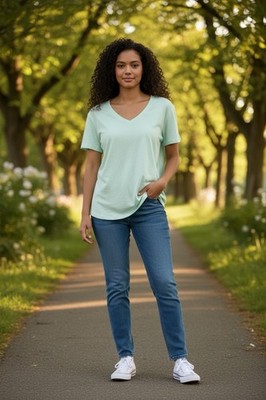 Eddie Baeur Women s V-neck T-shirt Green Mint Size L Basic Minimalist Every Day