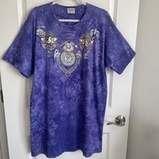 Vintage EPIX Purple Tie Dye Aztec Sparkly Graphics Pullover Shift Dress L-XL EUC