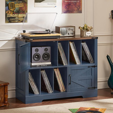 Large Record Player Stand with Vinyl Storage up to 450 Albums, 39 Inch Farmhouse