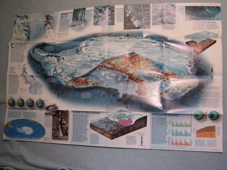 ANTARCTICA MAP NEW AGE OF EXPLORATION National Geographic February 2002 - Image 2 of 2