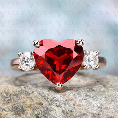 Ring Red Diamond Ruby Heart Ruby Engagement Ring-Handmade Solid