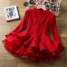 Girls Winter Dress for 3-8 Years Sweater Outfits Red Party Dress for Girls Kids