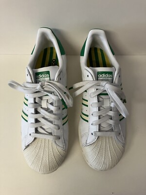 Adidas Superstar White Green Yellow Men s 8.5 Women s 10.5 VERY GOOD CLEAN