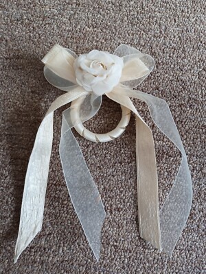 10 White Cloth Rose And Ribbon Napkin Holder Rings Wedding | eBay