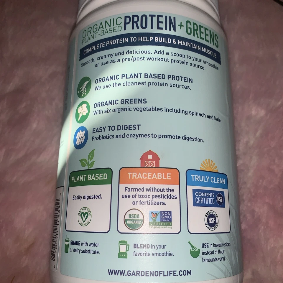 Garden of Life Proteína Vegana Orgánica + Verdes Batido a Base de Plantas Vainilla, 17.4oz Foto 3 de 4